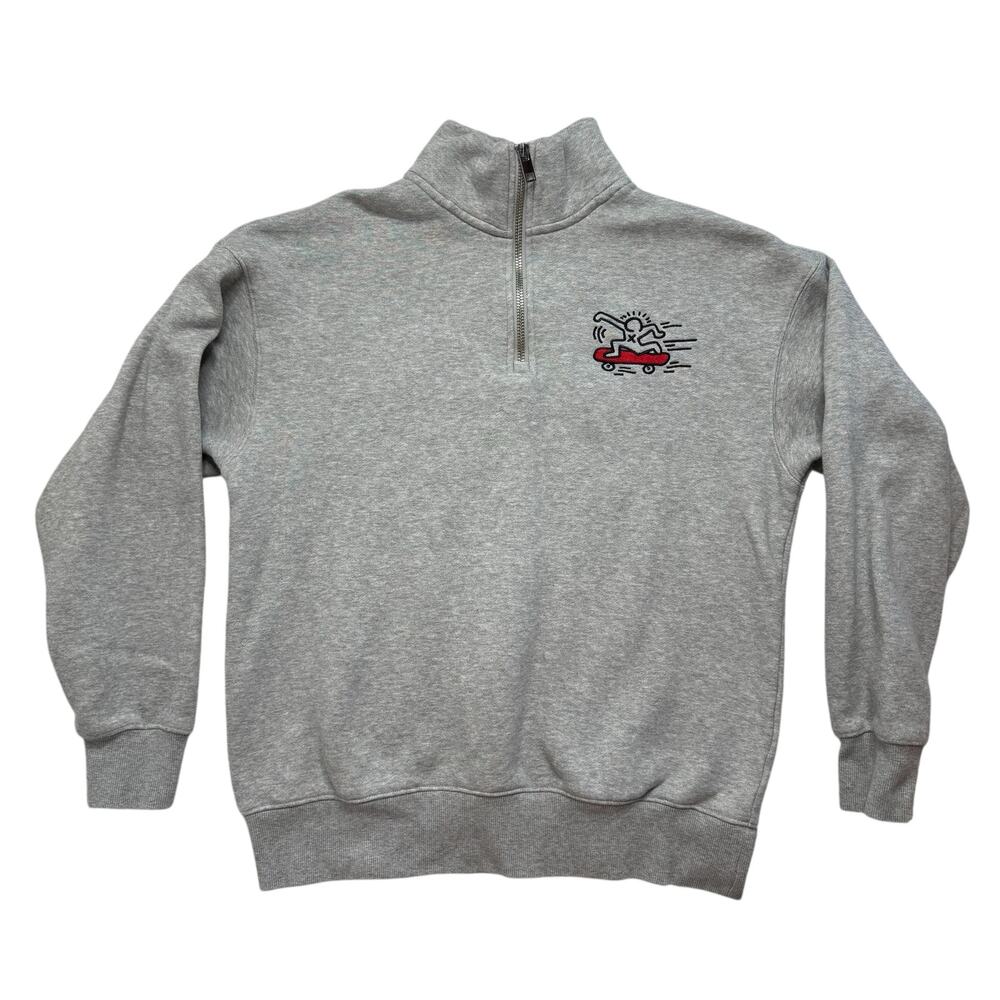 KEITH HARING x H&M Skateboard Figure 1/4 Zip Fleece Sweatshirt Size Medium Mens